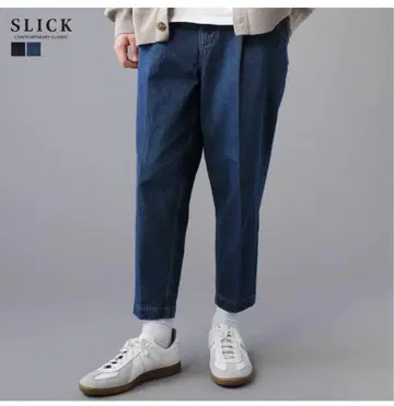 SLICK 슬릭 12.5oz 데님 와이드 테이퍼드 앵클 컷 슬랙스
