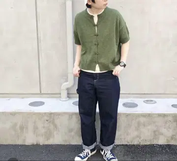 코튼 슬라브 차이나 버튼 가디건