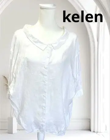 kelen 화이트 린넨 블라우스 변형 턱 헴 턱 독특한 실루엣 M