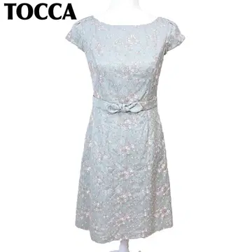 [새상품급] TOCCA 반팔 원피스 허리 리본 4 라이트 블루 x 핑크