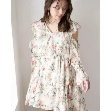 snidel 프린트 프릴 미니 원피스