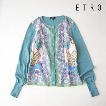 ETRO 에트로 실크 코튼 로고 가디건 빅 사이즈 42