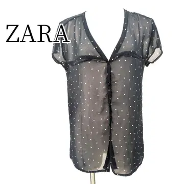 ZARA 자라 시스루 도트 블라우스 긴 길이 블랙