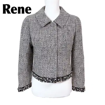 [새상품급] Rene 긴팔 트위드 자켓 밑단 비즈 36 트위드 그레이