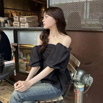 holiday&holiday 오프숄더 퍼프 슬리브 개더 블라우스 F