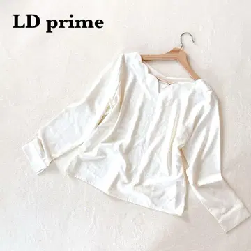 L.D. PRIME 디자인 V넥 M 긴팔 셔츠 상의 펄 화이트