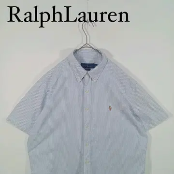 Ralph Lauren 반팔 버튼 다운 셔츠 라이트 블루 스트라이프 L