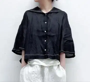 ROBE de PEAU 라미 린넨 그랜드 세일러 칼라 블라우스