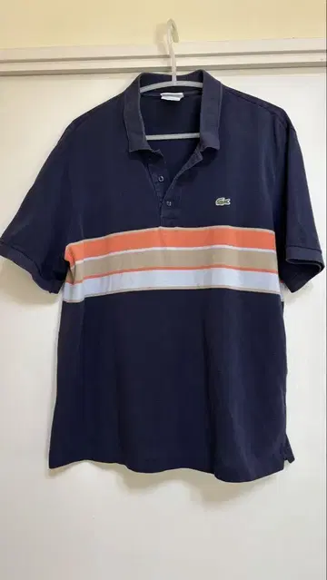 Lacoste 네이비 스트라이프 피케 셔츠 구제 의류