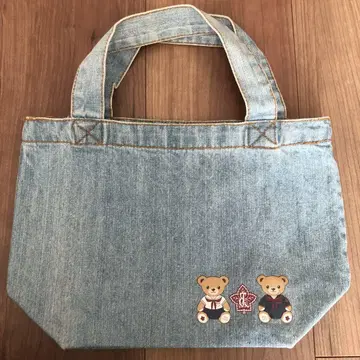 도요에이와 데님 곰 자수 런치 토트백