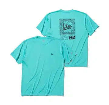 NEW ERA 테크 티셔츠 페이즐리 플래그 로고 블루 틴트 L