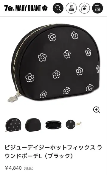 MARY QUANT 비쥬 데이지 핫픽스 라운드 파우치 L 블랙