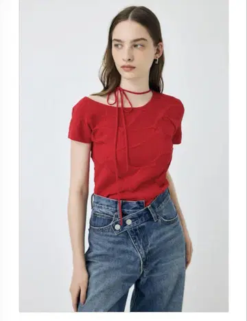 moussy NECK STRAP 자카드 TEE RED