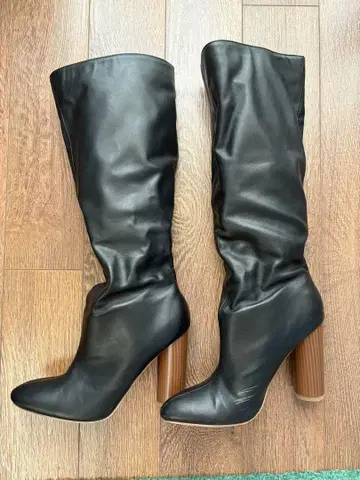 블랙 롱부츠 하이힐 슬림핏