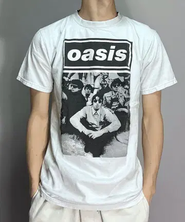 OASIS 티셔츠 피그먼트 반팔 밴드 락 화이트