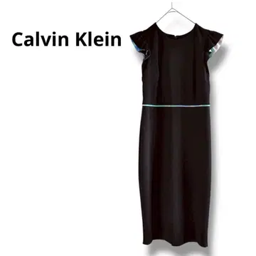 Calvin Klein 블랙 맥시 길이 원피스 프릴 소매 캘빈클라인