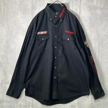 Wrangler 레이싱 자수 셔츠 긴팔 블랙 빨간색 L 빈티지