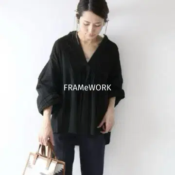 FRAMeWORK 론 핀턱 블라우스 블랙 개더 코튼 시어
