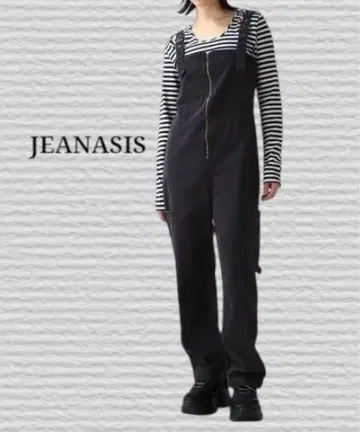 [JEANASIS] 사이드 포켓 데님 멜빵바지 블랙 S