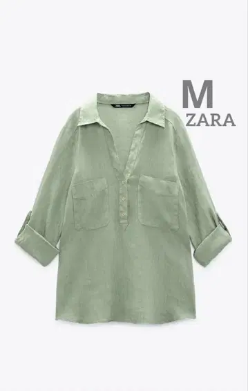 ZARA 린넨 셔츠 택 포함 미사용 새상품 라이트 카키 그린