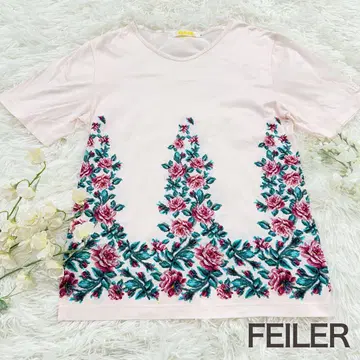 FEILER 페일러 꽃무늬 프린트 반팔 티셔츠 소매 자수 핑크