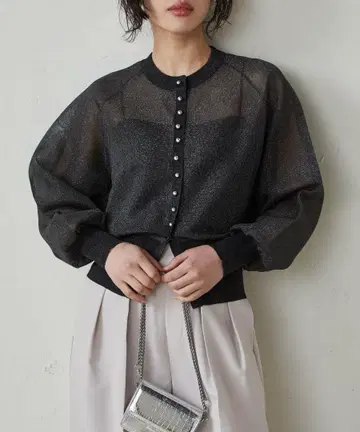 미사용 새상품 라난 블랙 시어 가디건 블루종