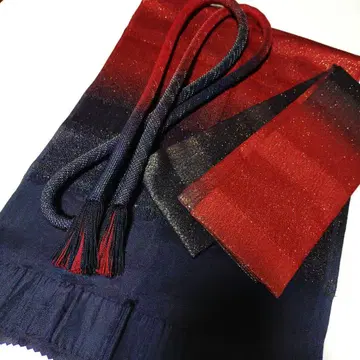 성인식용 오비조메 오비아게 다테에리 세트 견직 빨강 검정 금