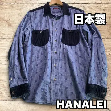 HANALEI 물방울 패턴 긴팔 셔츠 일본제 디자인 셔츠 소재 절개