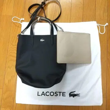 LACOSTE 블랙 토트백 베이지 파우치 포함