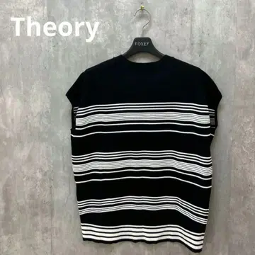 Theory 띠어리 멀티 보더 프렌치 슬리브 썸머 니트 블랙