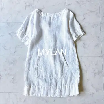 MYLAN 마일란 린넨 반팔 블라우스 뒷면 V넥 레이스업 린넨