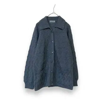 LADIES 카라 부착 니트 가디건 그레이 새상품급 울 혼방 긴팔 겉옷