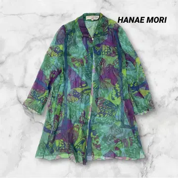 HANAEMORI 하나에모리 스카프 패턴 실크 100% 롱 기장 가디건