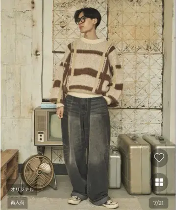 luijoie 체크 모헤어 라이크 볼륨 니트