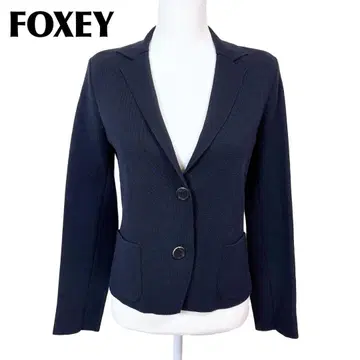 [새상품급] FOXEY 니트 소재 테일러드 자켓 38 무지 다크 네이비