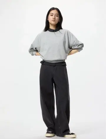 UNIQLO 배기 커브 청바지, 짧은 기장, 보정 있음