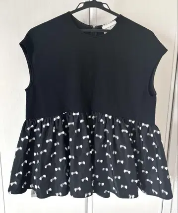 UNITED ARROWS 리본 컷 자카드 콤비 블라우스