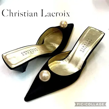 새상품급 Christian Lacroix 블랙 새틴 뮬 36 1/2