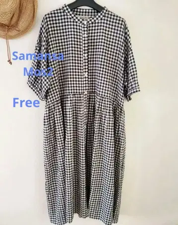 Samantha Mos2 깅엄 체크 반팔 셔츠 원피스 블랙