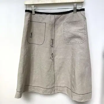 모스키노 칩 앤 시크 무릎 기장 스커트 린넨 플레어 로고 42 베이지