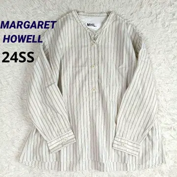 24 SS 새상품급 마가렛호웰 밴드 카라 스트라이프 코튼 셔츠