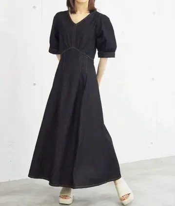 허리 턱 데님 원피스