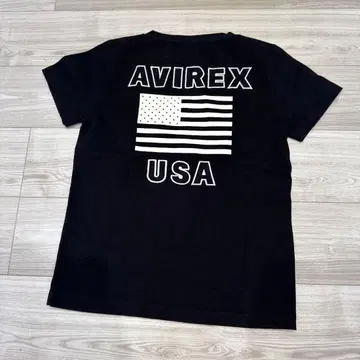 AVIREX 여성용 미국 국기 티셔츠 블랙 사이즈 F