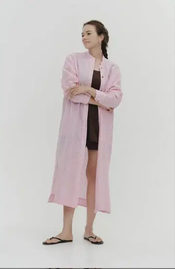 yori 프렌치 린넨 스트라이프 셔츠 원피스 36