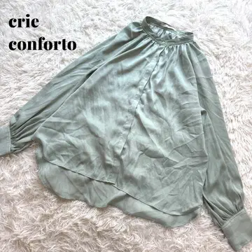 crie conforto 긴팔 셔츠 볼륨 소매 새틴 블라우스 물세탁 가능
