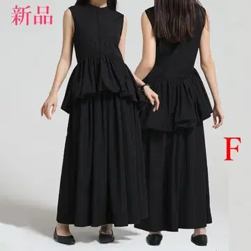 새상품 블랙 벌룬 페플럼 플레어 슬리브리스 롱 드레스 원피스 F