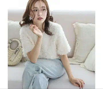 새상품 2025 봄/여름 신상 플라워 자카드 프린지 상의