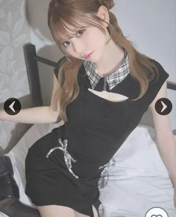 체크 리본 미니 원피스