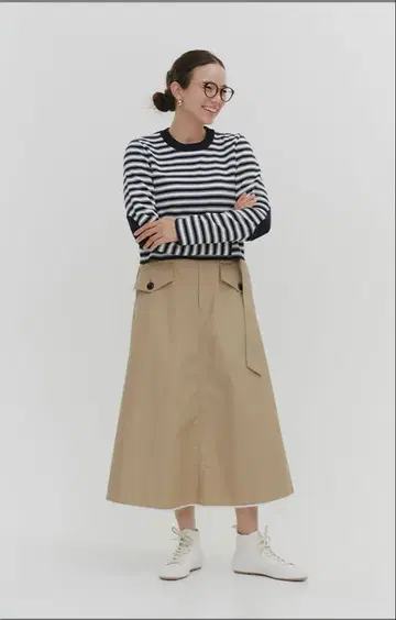 yori 벨트 부착 치노 플레어 스커트 36