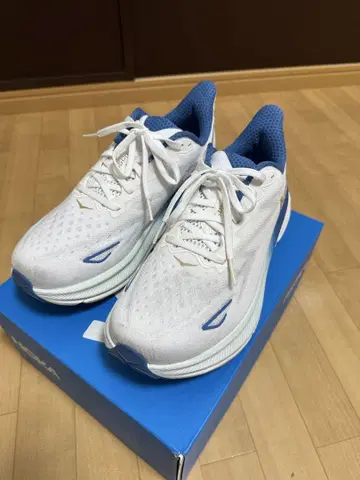 HOKA Clifton 러닝화 화이트/블루 25.5 wide